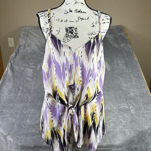 Torrid Shirt Women 12 L  Purple Yellow Floral Tie Front Cami Blouse Tank New $45